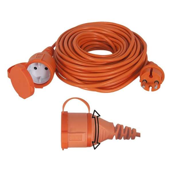 Exin Verlengsnoer - 20 meter -  2 x 1,5mm² - IP44 Spatwaterdicht - Oranje