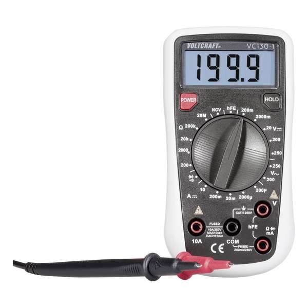 VOLTCRAFT VC130-1 Multimeter Digitaal CAT III 250 V Weergave (counts): 2000