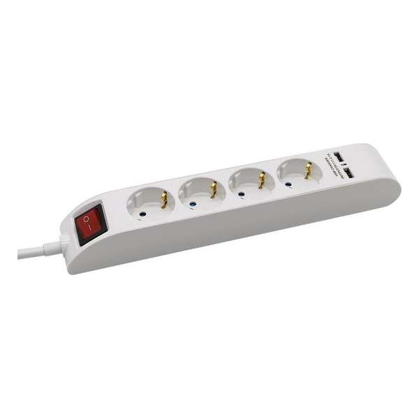 V-tac VT-1144-2 Stekkerdoos met schakelaar en USB - 1,4 meter - wit