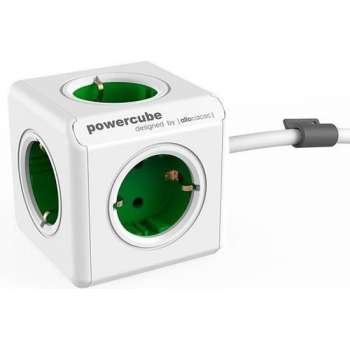 DesignNest PowerCube Extended 1,5 meter kabel - wit/groen - 5 stopcontacten Type F - stekkerdoos - stekkerblok