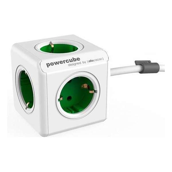 DesignNest PowerCube Extended 1,5 meter kabel - wit/groen - 5 stopcontacten Type F - stekkerdoos - stekkerblok