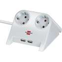 Brennenstuhl Desktop-Power stekkerdoos met 2 contacten en 2x USB / wit - 1,8 meter