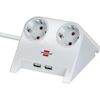 Brennenstuhl Desktop-Power stekkerdoos met 2 contacten en 2x USB / wit - 1,8 meter