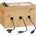 relaxdays kabelbox bamboe - kabelmanagement hout - bureau multi-oplaadstation - cable box