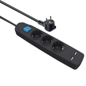 MaxTrack stekkerdoos met 3 contacten en 2x USB / zwart - 5 meter