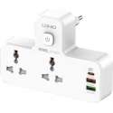 LDNIO 2 voudig internationale stopcontact splitter met 2x USB-A, 1x USB-C en nachtlamp