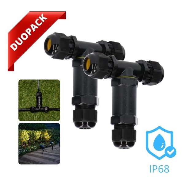 Duo-pack Proventa T-connector - Waterdichte kabeldoos - Lasdoos met wartel - IP68