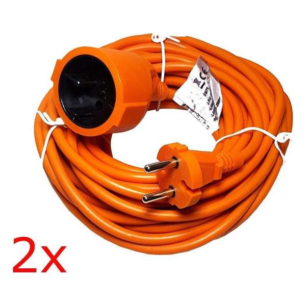 2X Oranje tuin Verlengsnoer 20 Meter buiten Verlengkabel 2500w 250v