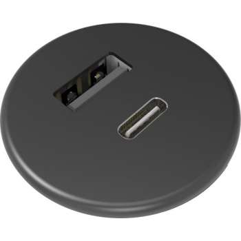 Powerdot micro 30mm inbouw USB A+C lader, zwart kunststof