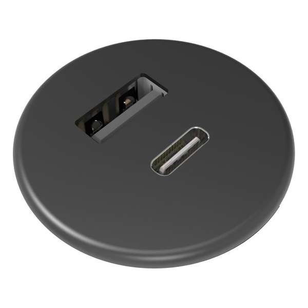 Powerdot micro 30mm inbouw USB A+C lader, zwart kunststof