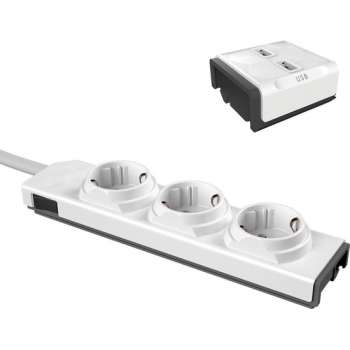 Platte PowerStrip Modular stekkerdoos met 2 USB laders - 1m kabel en aan- en uit schakelaar - stekkerblok - verlengdoos