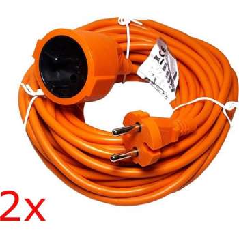 2x Oranje tuin Verlengsnoer 10 Meter buiten Verlengkabel 2500w 230v