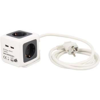 Tafelstekkerdoos 4-voudig | 3.500 watt cube socket 4 way met USB kubus stekkerdoos blok