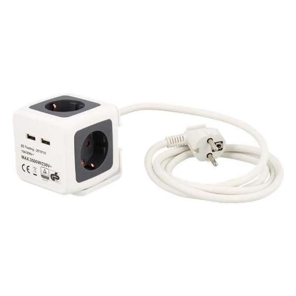 Tafelstekkerdoos 4-voudig | 3.500 watt cube socket 4 way met USB kubus stekkerdoos blok