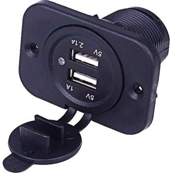 ProCar - PUSB1 -1x2 USB inbouwstopcontact met deksel - 12V/24V - 5V/2.1A - Auto/Boot/Camper