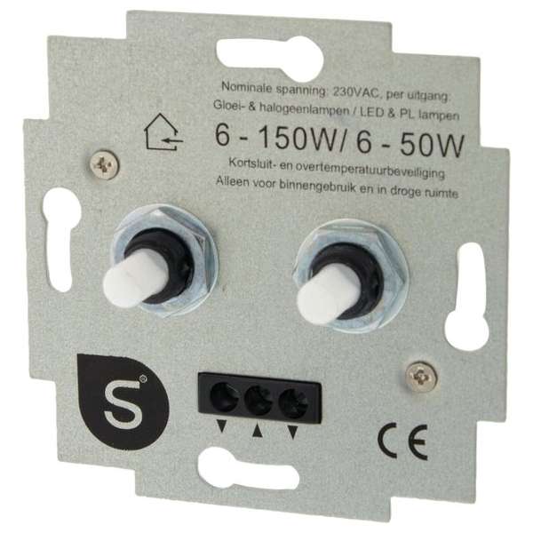 Q-Link dimmer – inbouw – los element – duodimmer – universeel – LED 6–50W – 2 x 150w