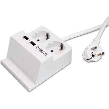 PeakTech 3125 Stekkerdoos met 2 x 230 V veiligheidsaansluitingen en 2 x USB-lader met 2,5 A