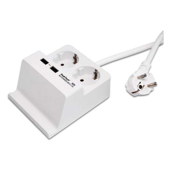 PeakTech 3125 Stekkerdoos met 2 x 230 V veiligheidsaansluitingen en 2 x USB-lader met 2,5 A