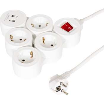 Stekkerdoos | Schuko | 4 voudig | 2x USB | Flexibel | Aan/uit schakelaar | Wit | Allteq