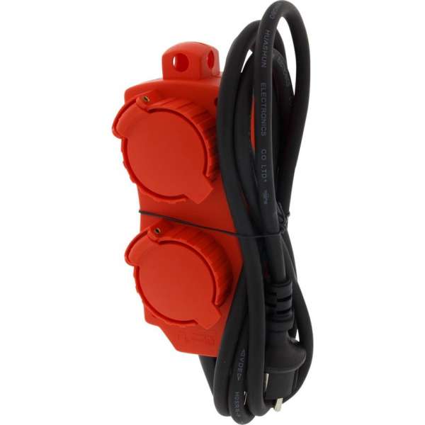 Exin stekkerdoos - 4-voudig - randaarde - 3600W - 3 x 1.5 mm² - 2 m - rood