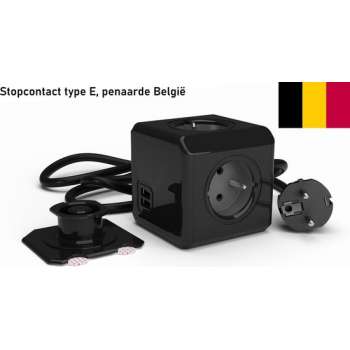 DesignNest - PowerCube Extended Duo USB Zwart 1.5m kabel België/Frankrijk, Type E met aardepin Limited Edition