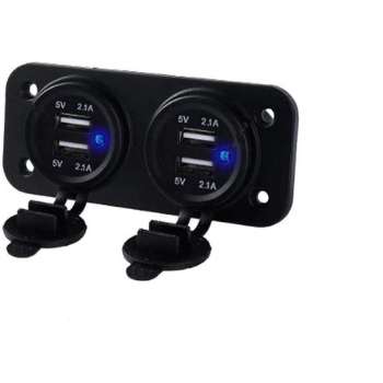 ProCar - PUSB2 - 2x2 USB inbouwstopcontact met deksel - 12V/24V - 5V/2.1A - Auto/Boot/Camper