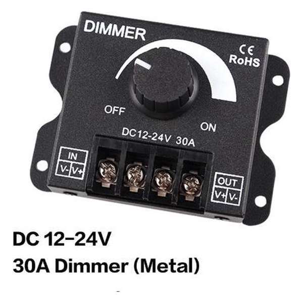 Led dimmer met draaiknop 12-24 volt / 30 Amperè