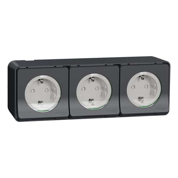 Buitenstopcontact - 3V - Opbouw - Randaarde - Horizontaal - Antraciet - Mureva Styl - Schneider Electric - MUR36038