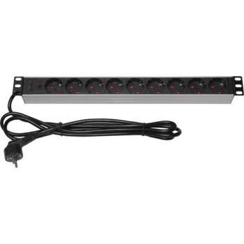 PDU 9V - 9 voudige stekkerdoos zonder schakelaar, 19 inch 2,5m kabel