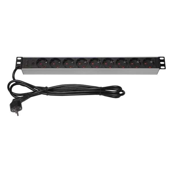 PDU 9V - 9 voudige stekkerdoos zonder schakelaar, 19 inch 2,5m kabel