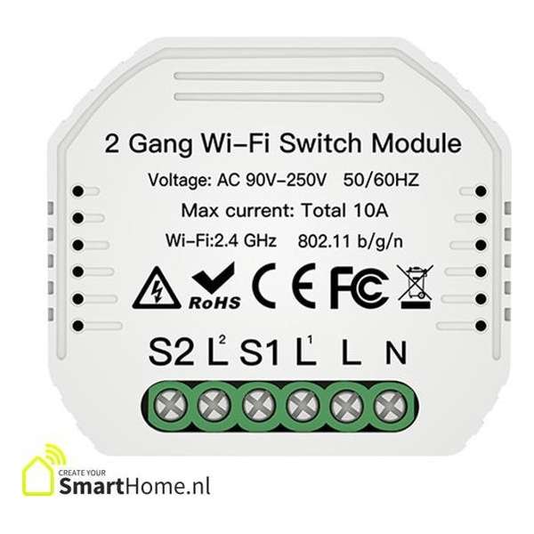 Smart Home slimme inbouw schakelaar module - dubbel - wifi