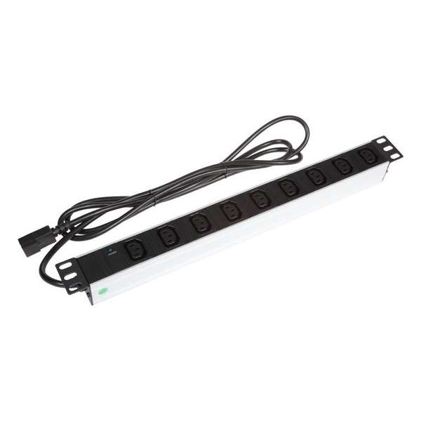 PDU-9V-C13 - 9 voudige stekkerdoos zonder schakelaar 9x C13 met C14 plug, 19 inch 2,5m kabel