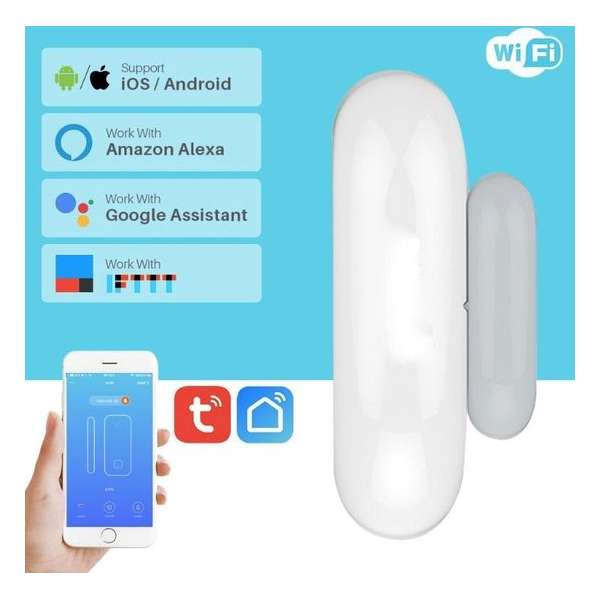 Slimme draadloze raam / deur sensor, geschikt voor smartphone applicatie, TUYA, SMARTLIFE en IFTTT