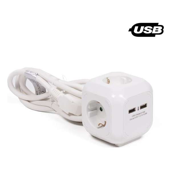 Benson Stekkerdoos - 1,5 meter met Randaarde Stekker - 16A (230V) - 2 USB Aansluitingen - Wit