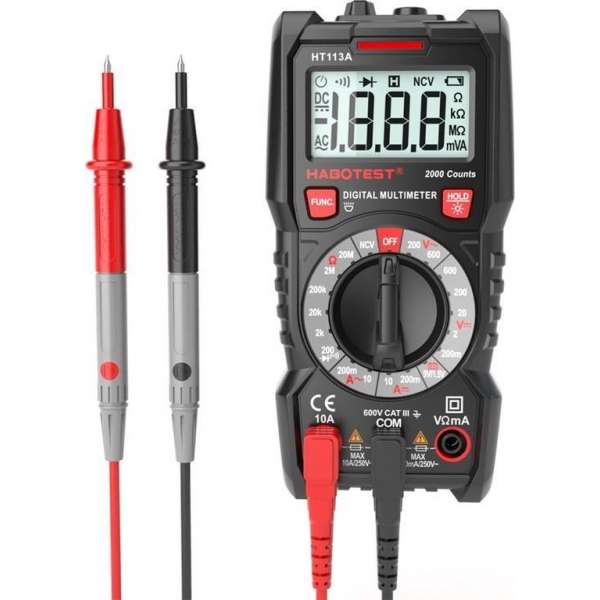 Digitale Multimeter met Zaklamp en Stootrubber - AC / DC - Incl. Batterijen - Multi Meter