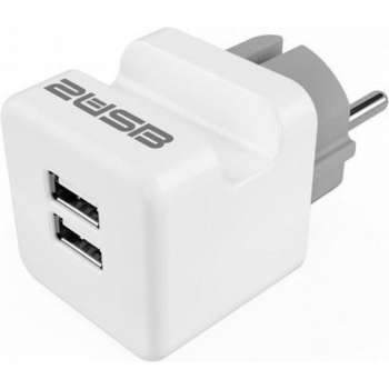 2USB easyCharge plugin reisadapter met USB AA poorten en telefoonhouder - duo verpakking Duo pack