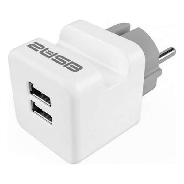 2USB easyCharge plugin reisadapter met USB AA poorten en telefoonhouder - duo verpakking Duo pack