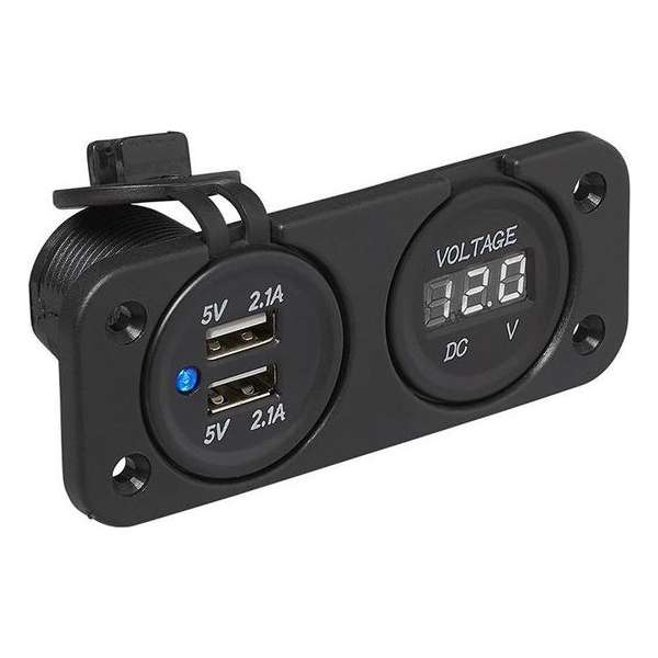 ProPlus 450464 Voltmeter 6-30V + USB dubbele stekkerdoos