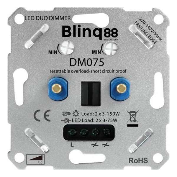 Universele Duo LED Dimmer 2x 3-75w met elektronische zekering