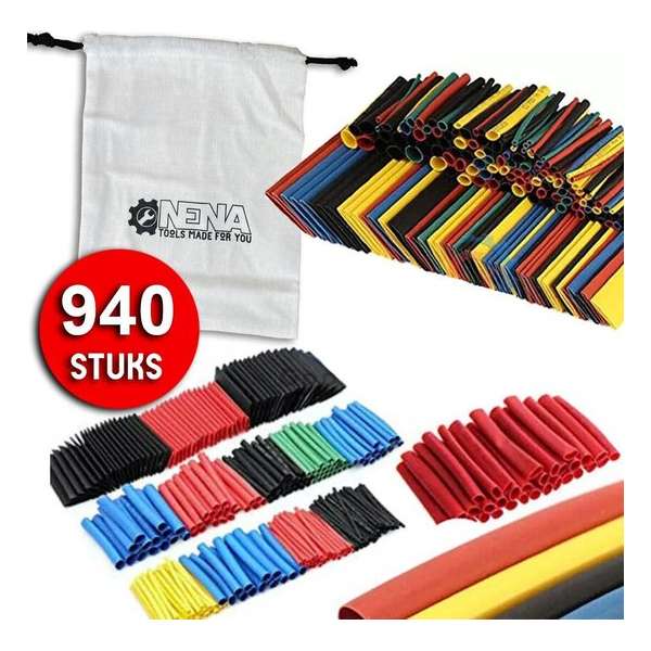 Krimpkous assortiment - 940 stuks! - 8 maten - incl. Bewaarzak - Voordeelpak - Krimpkousen Set - Soldeerhuls - Soldeerhulzen