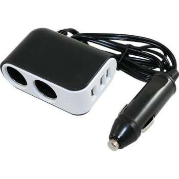 Haba 12V adapter - 12V naar 2 x 12Volt  en 3 x USB  - voor in 12 Volt auto aansteker