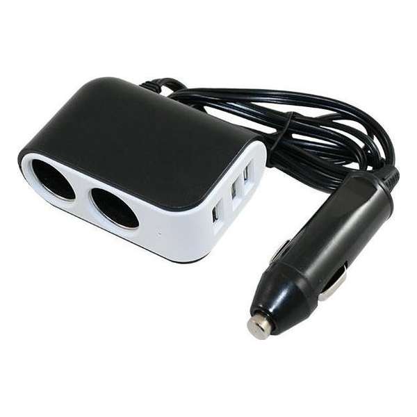 Haba 12V adapter - 12V naar 2 x 12Volt  en 3 x USB  - voor in 12 Volt auto aansteker