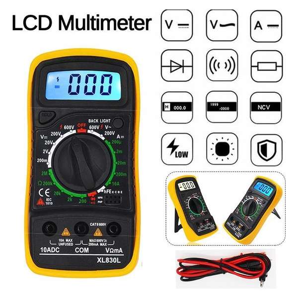 DrPhone Digitale Multimeter - Digitale display & Achtergrondverlichting - Voltmeter - Verbindingsmeter - Voltage - Ohm meter