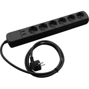 Eurolite stekkerdoos met usb - 6 voudig + 2 usb - zwart - 1.5 meter