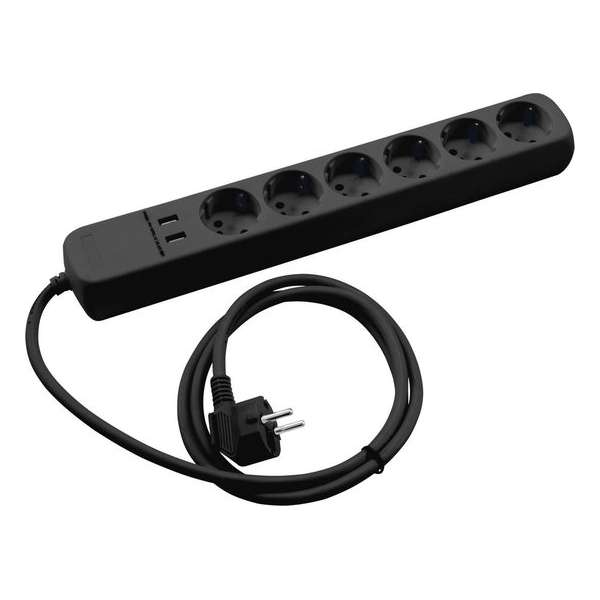 Eurolite stekkerdoos met usb - 6 voudig + 2 usb - zwart - 1.5 meter