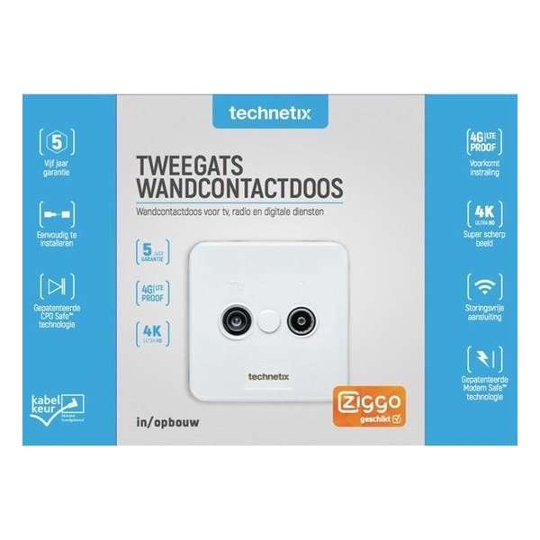 Technetix wandcontactdoos TRAS-2000 SHOP compleet / KabelKeur en Ziggo Geschikt