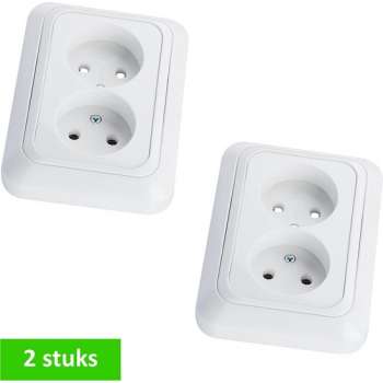 TQ4U dubbele wandcontactdoos - zonder randaarde - inbouw in 1 inbouwdoos - spierwit - 2 STUKS