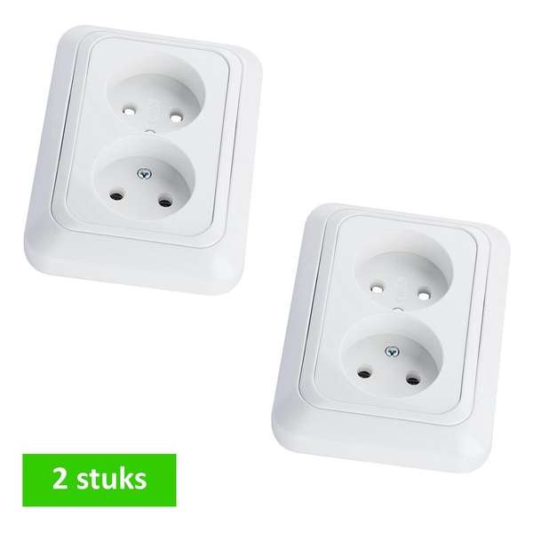 TQ4U dubbele wandcontactdoos - zonder randaarde - inbouw in 1 inbouwdoos - spierwit - 2 STUKS