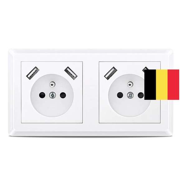 Homra Brock USB stopcontact dubbel | Inbouw wandcontactdoos | Wit | Penaarde (BELGIË)