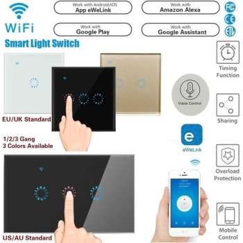 Baymate Smart Wifi Touch Light Switch App / Voice Control Wall Interruptor Werken met Alexa Google Home (1 Gang White)